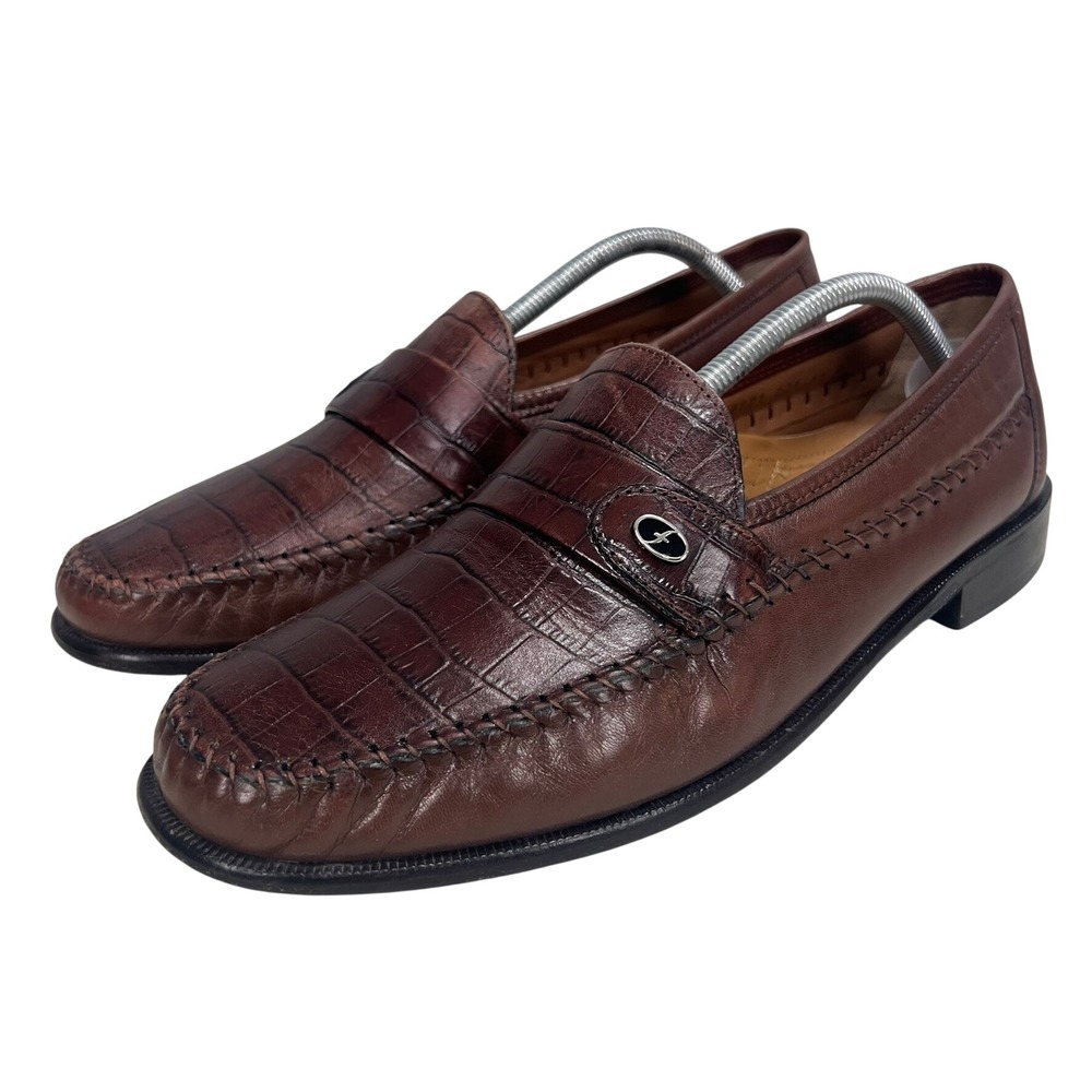 Florsheim Mens Brown Faux Crocodile Leather Penny Loafers 11 D Old Money Preppy